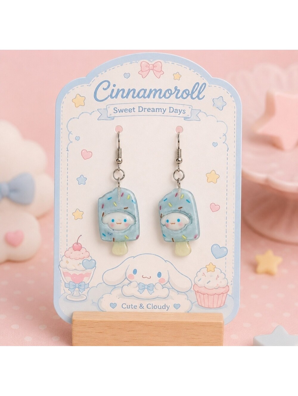 Kawaii Sanrio Hello Kitty Cinnamaroll Ice Cream Popsicle Hypoallergenic Earrings